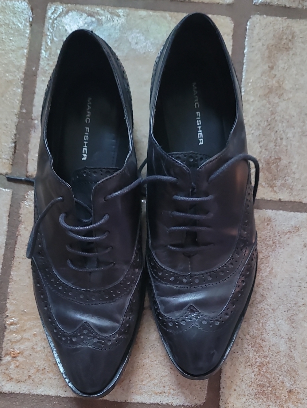 Women's Marc Fisher Black Leather Wingtip Shoes